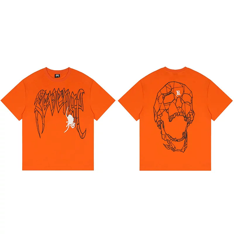 Tide brand REVENGE short sleeved high street American couple loose keel smoke skull lightning letter hip-hop T-shirt (23)