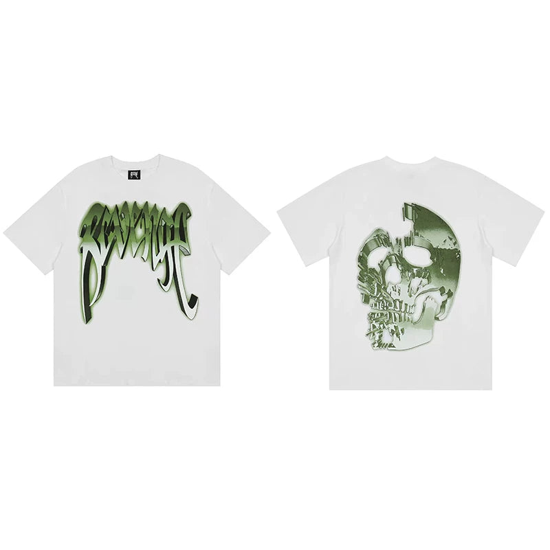 Tide brand REVENGE short sleeved high street American couple loose keel smoke skull lightning letter hip-hop T-shirt (47)