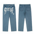 Tide brand Revenge pure white embroidered jeans straight pants Wash, make old trousers work classic black pants men (4)