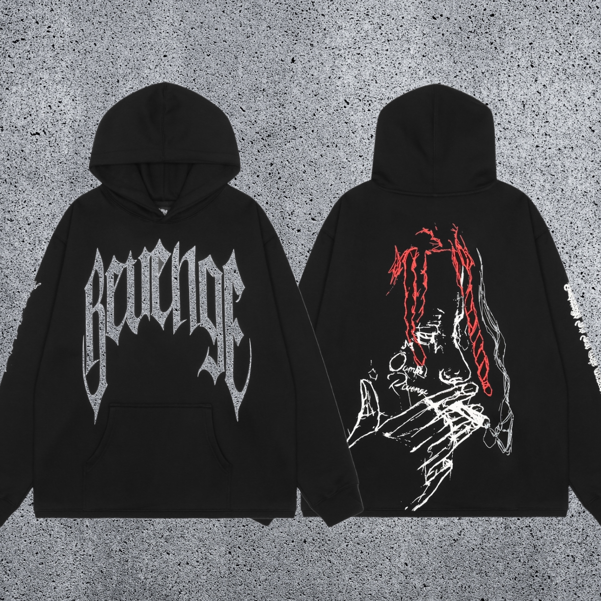 REVENGE hoodie correct version letter skull keel print American street fashion brand hip-hop high street hoodie (31)