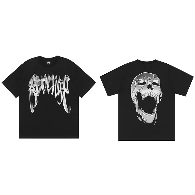 Tide brand REVENGE short sleeved high street American couple loose keel smoke skull lightning letter hip-hop T-shirt (55)