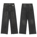 Tide brand Revenge pure white embroidered jeans straight pants Wash, make old trousers work classic black pants men (1)