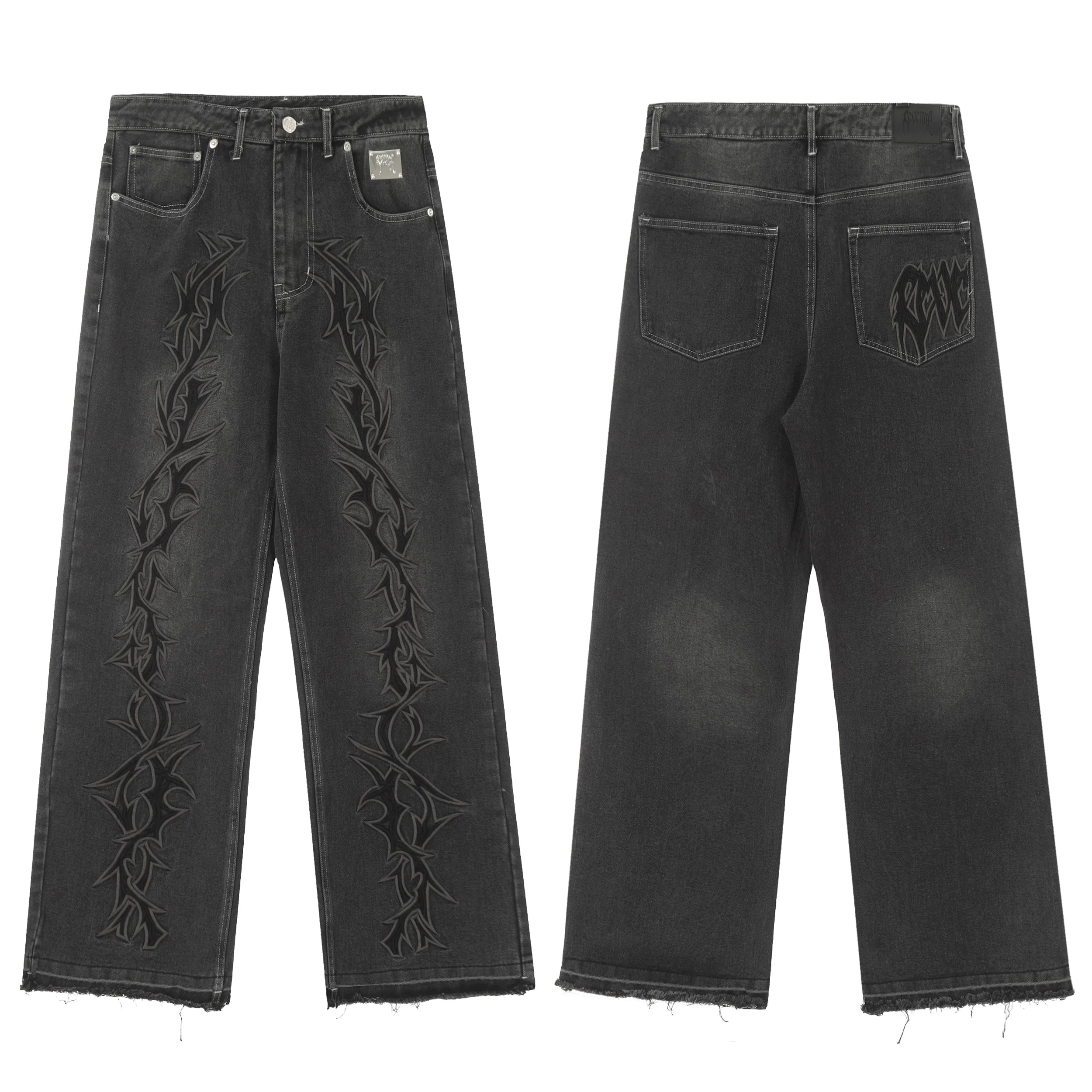 Tide brand Revenge pure white embroidered jeans straight pants Wash, make old trousers work classic black pants men (1)