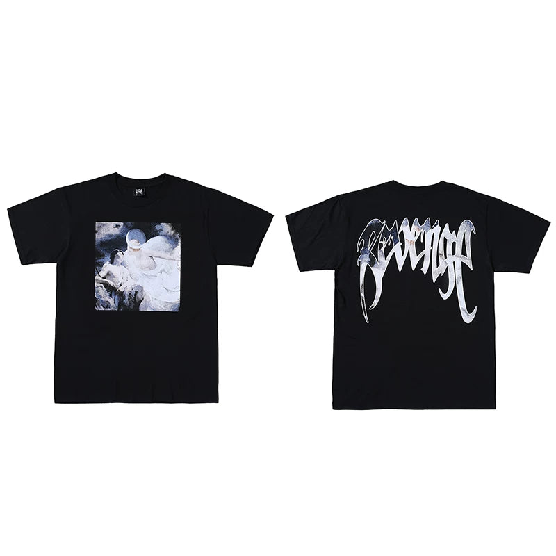 Tide brand REVENGE short sleeved high street American couple loose keel smoke skull lightning letter hip-hop T-shirt (17)
