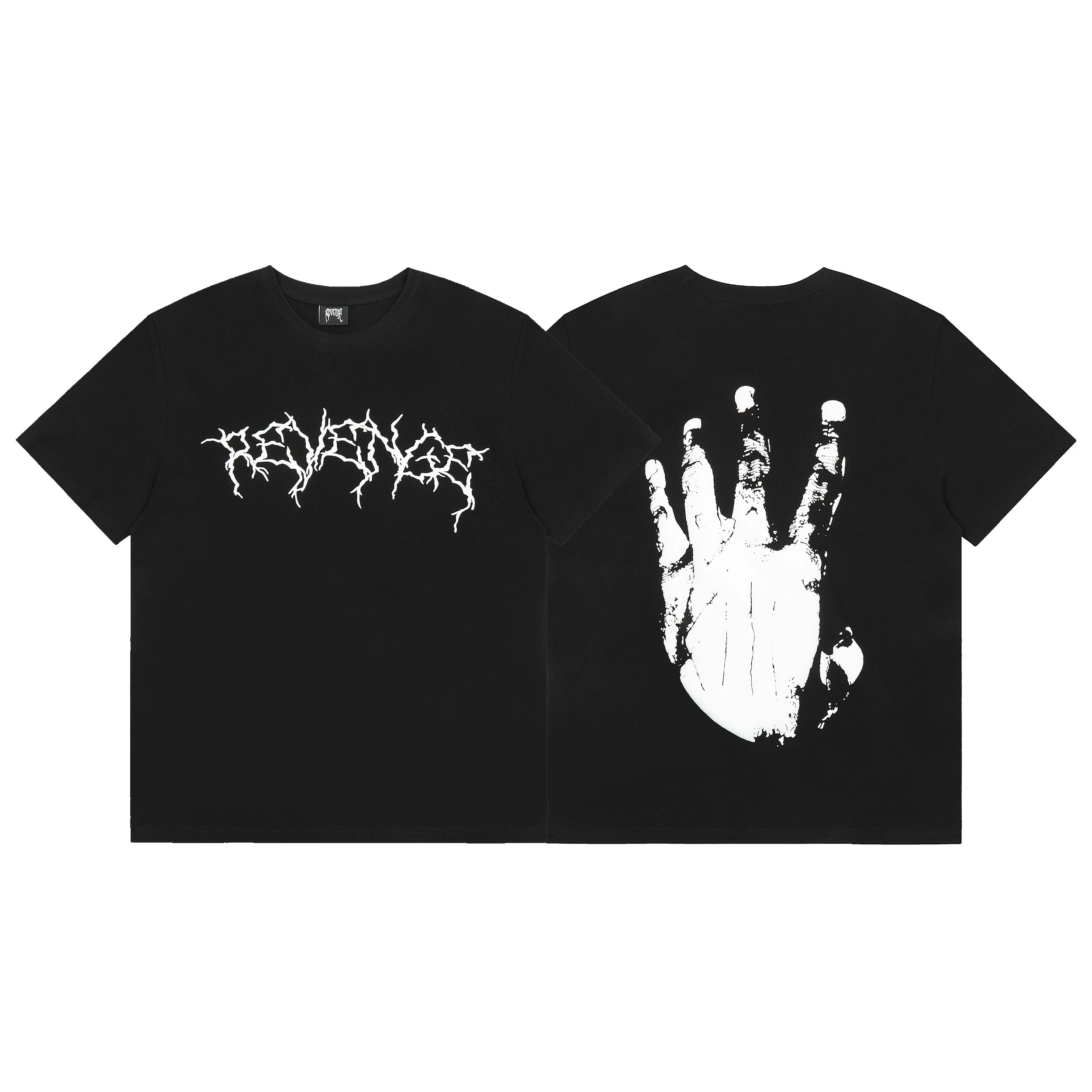 Tide brand REVENGE short sleeved high street American couple loose keel smoke skull lightning letter hip-hop T-shirt (70)