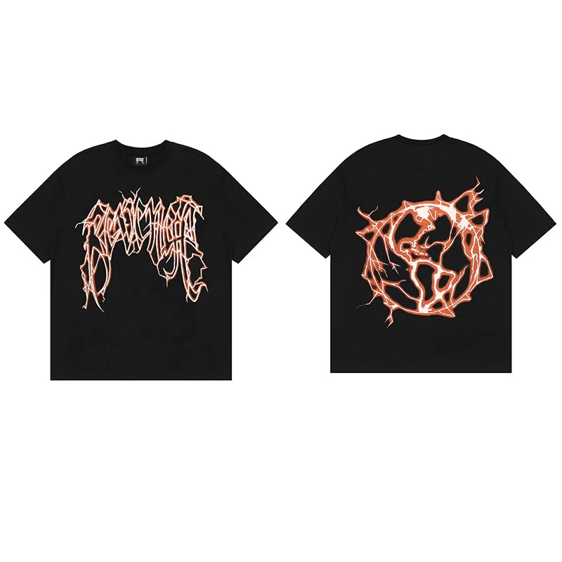 Tide brand REVENGE short sleeved high street American couple loose keel smoke skull lightning letter hip-hop T-shirt (53)