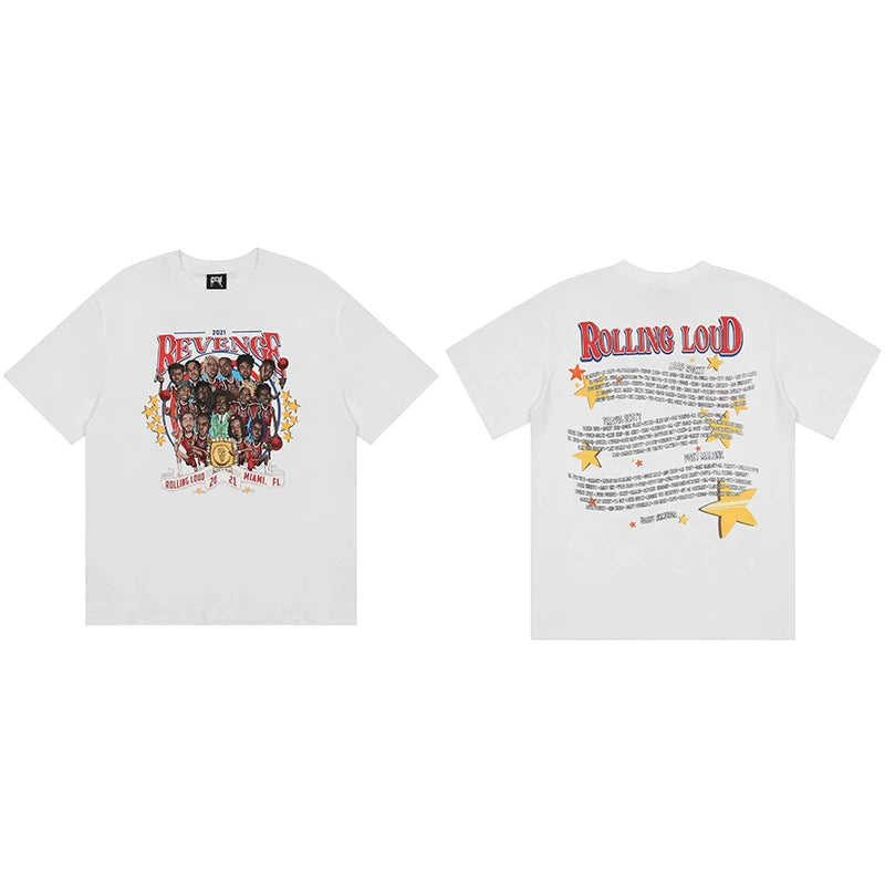 Tide brand REVENGE short sleeved high street American couple loose keel smoke skull lightning letter hip-hop T-shirt (26)