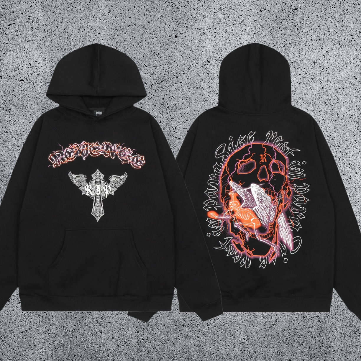 REVENGE hoodie correct version letter skull keel print American street fashion brand hip-hop high street hoodie (10)