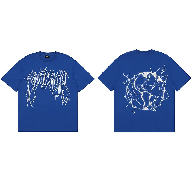 Tide brand REVENGE short sleeved high street American couple loose keel smoke skull lightning letter hip-hop T-shirt (54)