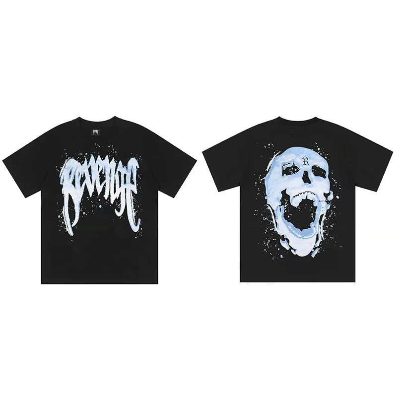 Tide brand REVENGE short sleeved high street American couple loose keel smoke skull lightning letter hip-hop T-shirt (27)