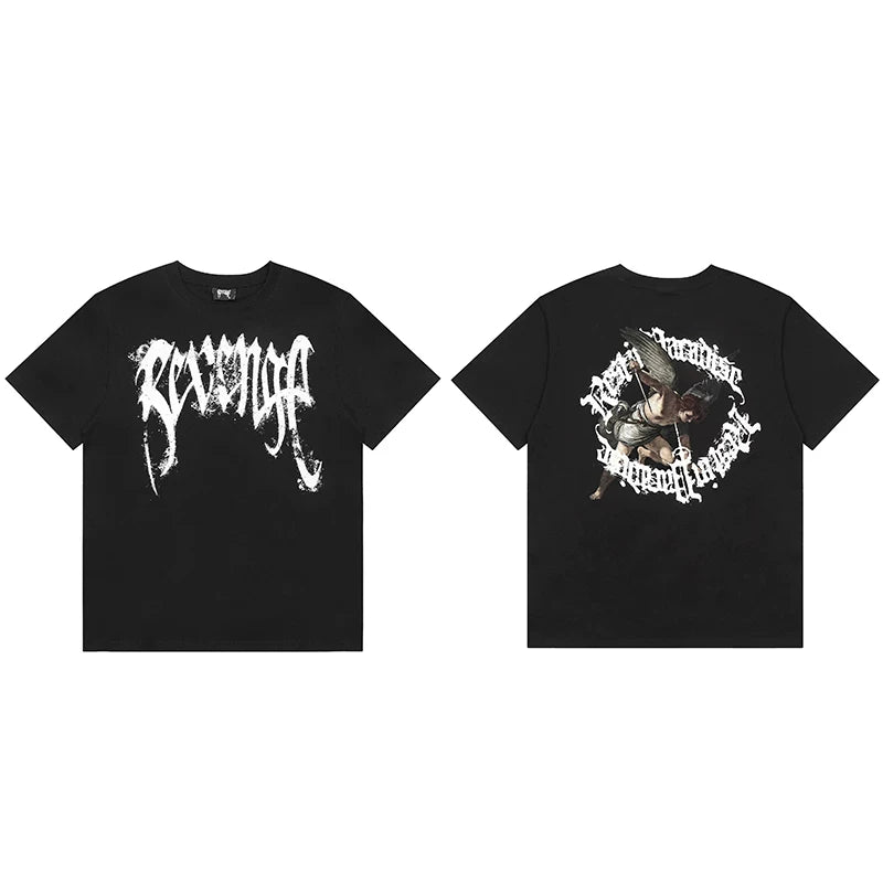 Tide brand REVENGE short sleeved high street American couple loose keel smoke skull lightning letter hip-hop T-shirt (6)