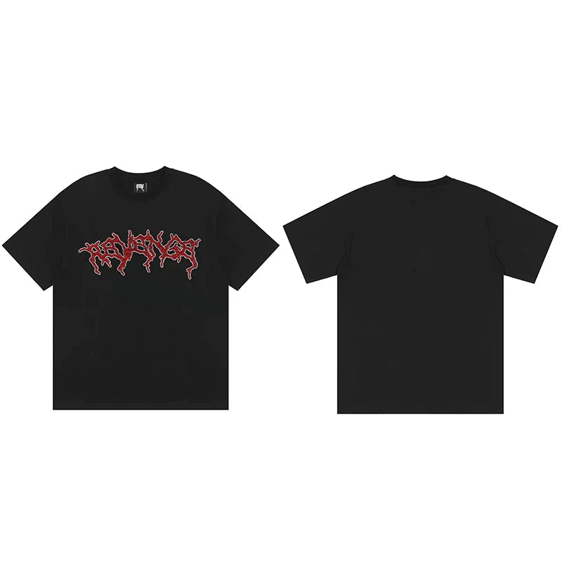 Tide brand REVENGE short sleeved high street American couple loose keel smoke skull lightning letter hip-hop T-shirt (72)