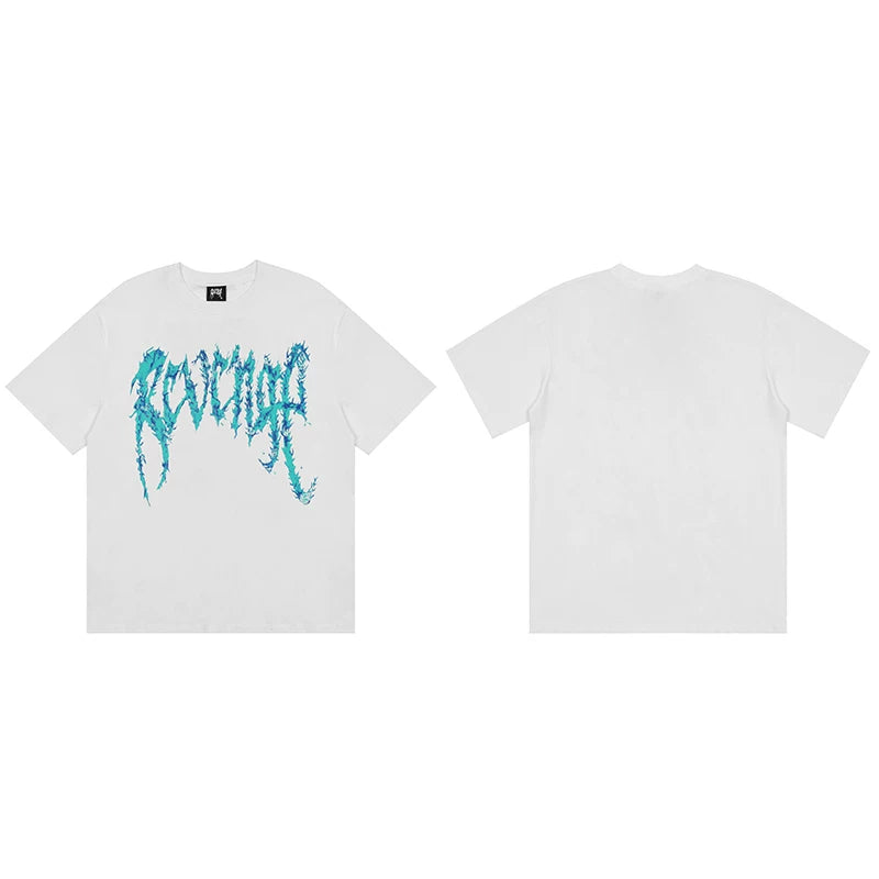 Tide brand REVENGE short sleeved high street American couple loose keel smoke skull lightning letter hip-hop T-shirt (63)