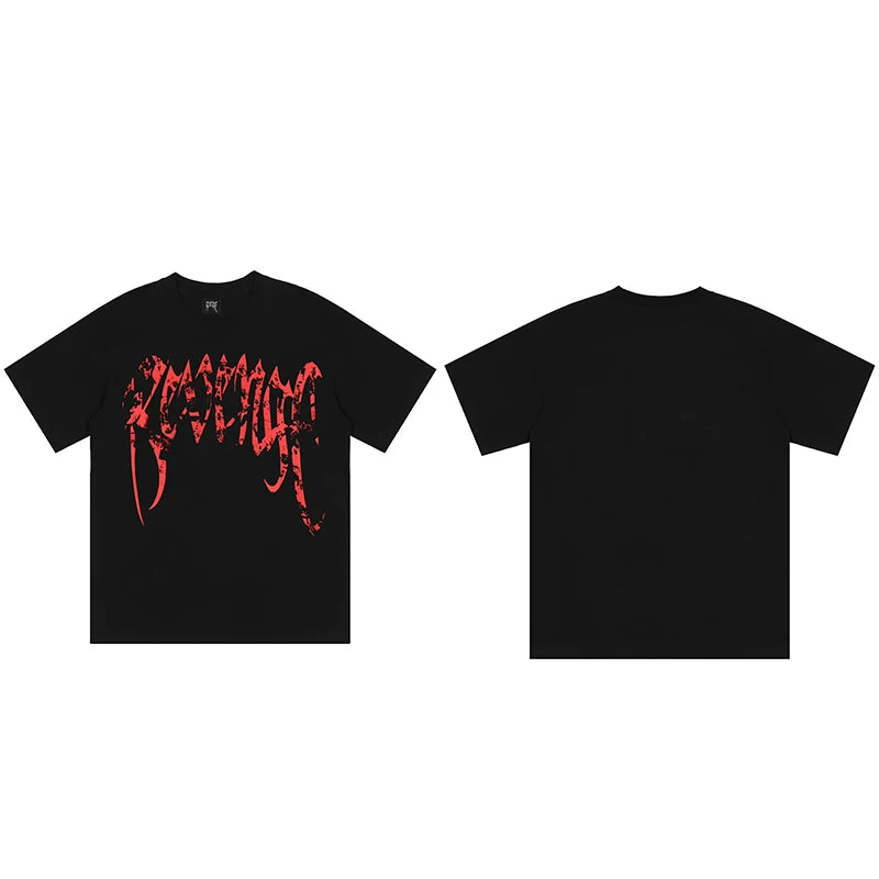 Tide brand REVENGE short sleeved high street American couple loose keel smoke skull lightning letter hip-hop T-shirt (28)