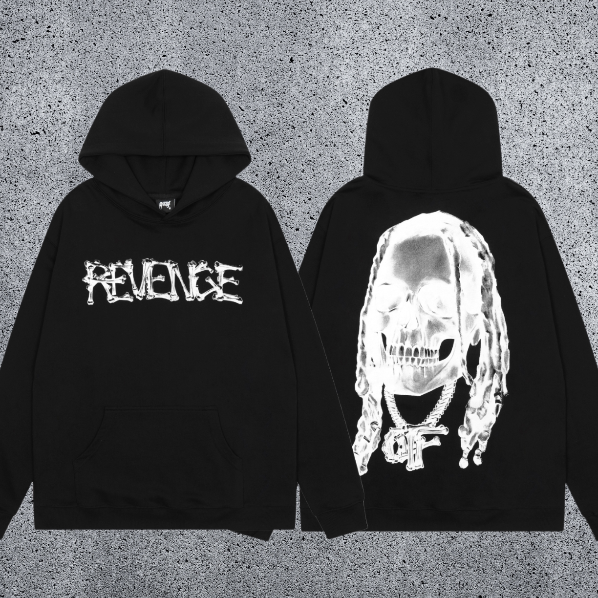REVENGE hoodie correct version letter skull keel print American street fashion brand hip-hop high street hoodie (51)