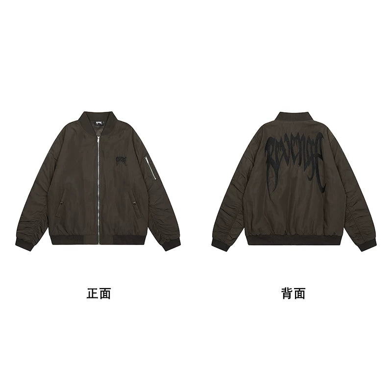 Men’s Dark Brown Bomber Jacket Back Metal Letter Print