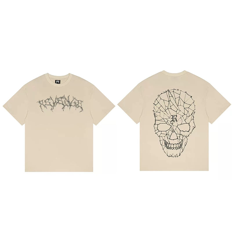 Tide brand REVENGE short sleeved high street American couple loose keel smoke skull lightning letter hip-hop T-shirt (34)