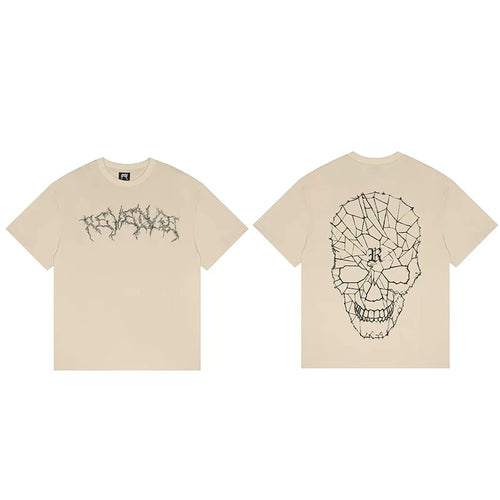 Tide brand REVENGE short sleeved high street American couple loose keel smoke skull lightning letter hip-hop T-shirt (34)