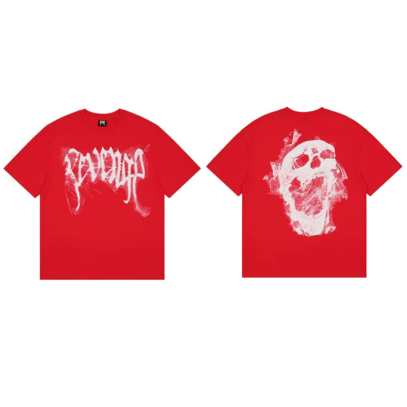 Tide brand REVENGE short sleeved high street American couple loose keel smoke skull lightning letter hip-hop T-shirt (14)
