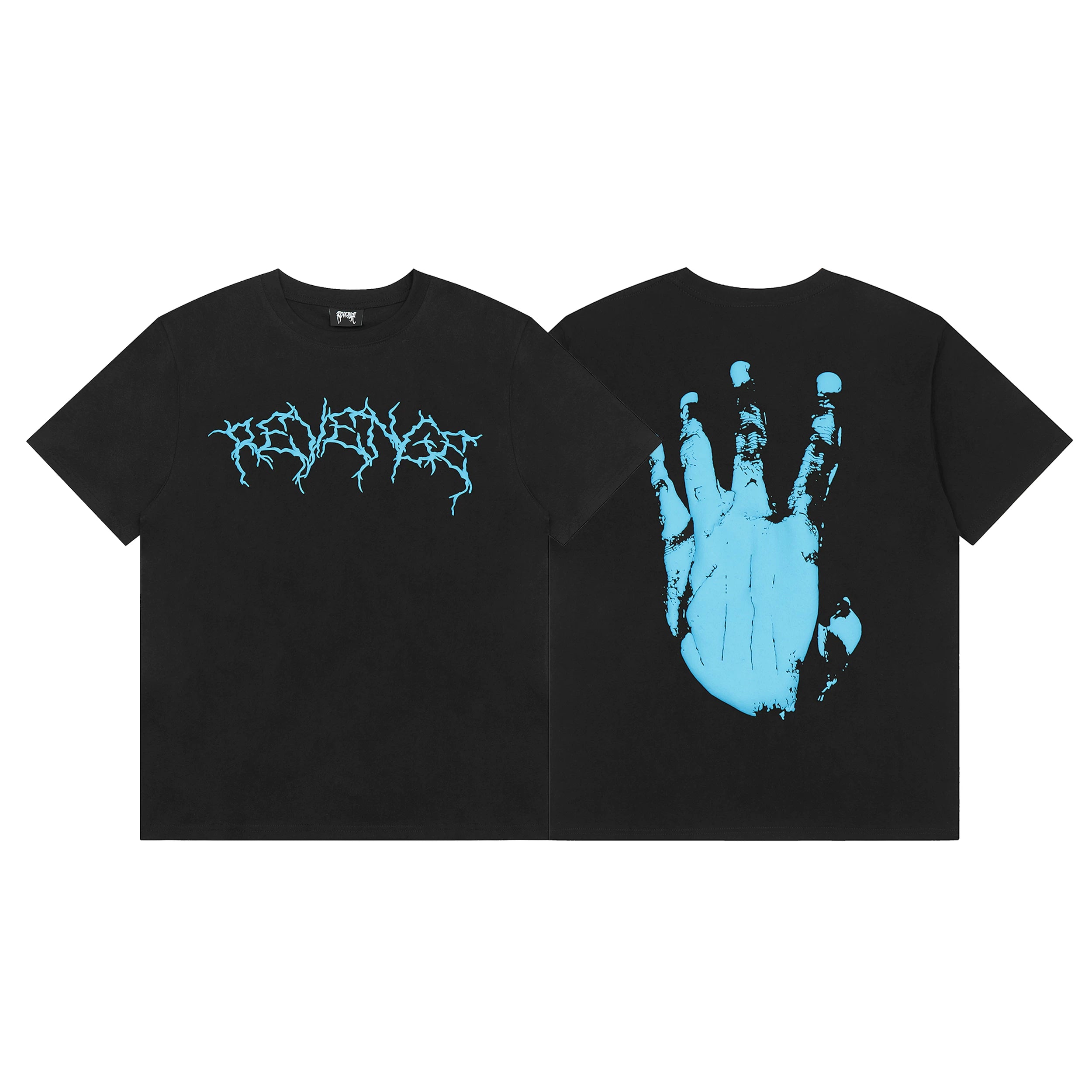 Tide brand REVENGE short sleeved high street American couple loose keel smoke skull lightning letter hip-hop T-shirt (69)