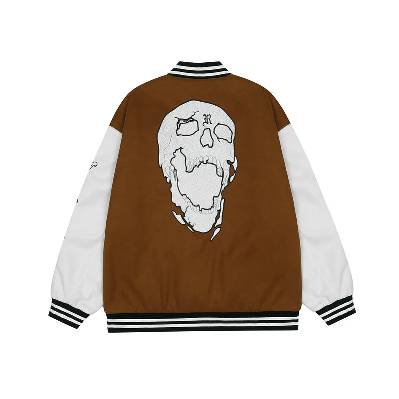 Revenge Varsity Jacket Vintage Autumn/Winter Skeleton Embroidered Splicing Baseball Jacket Coat (3)