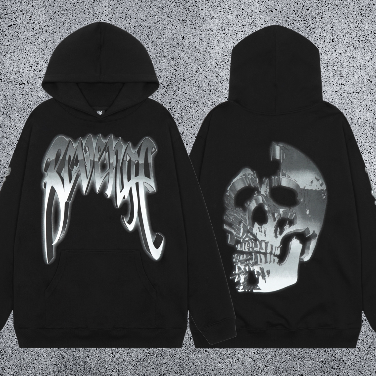REVENGE hoodie correct version letter skull keel print American street fashion brand hip-hop high street hoodie (34)