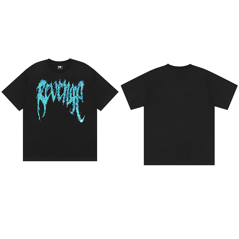 Tide brand REVENGE short sleeved high street American couple loose keel smoke skull lightning letter hip-hop T-shirt (62)