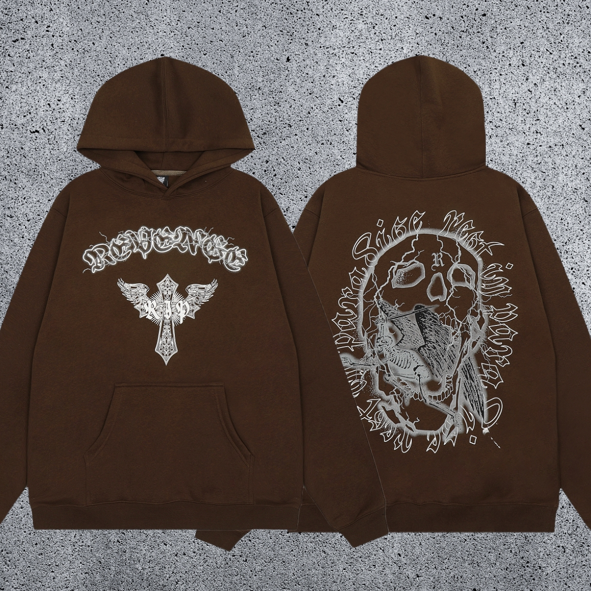REVENGE hoodie correct version letter skull keel print American street fashion brand hip-hop high street hoodie (11)