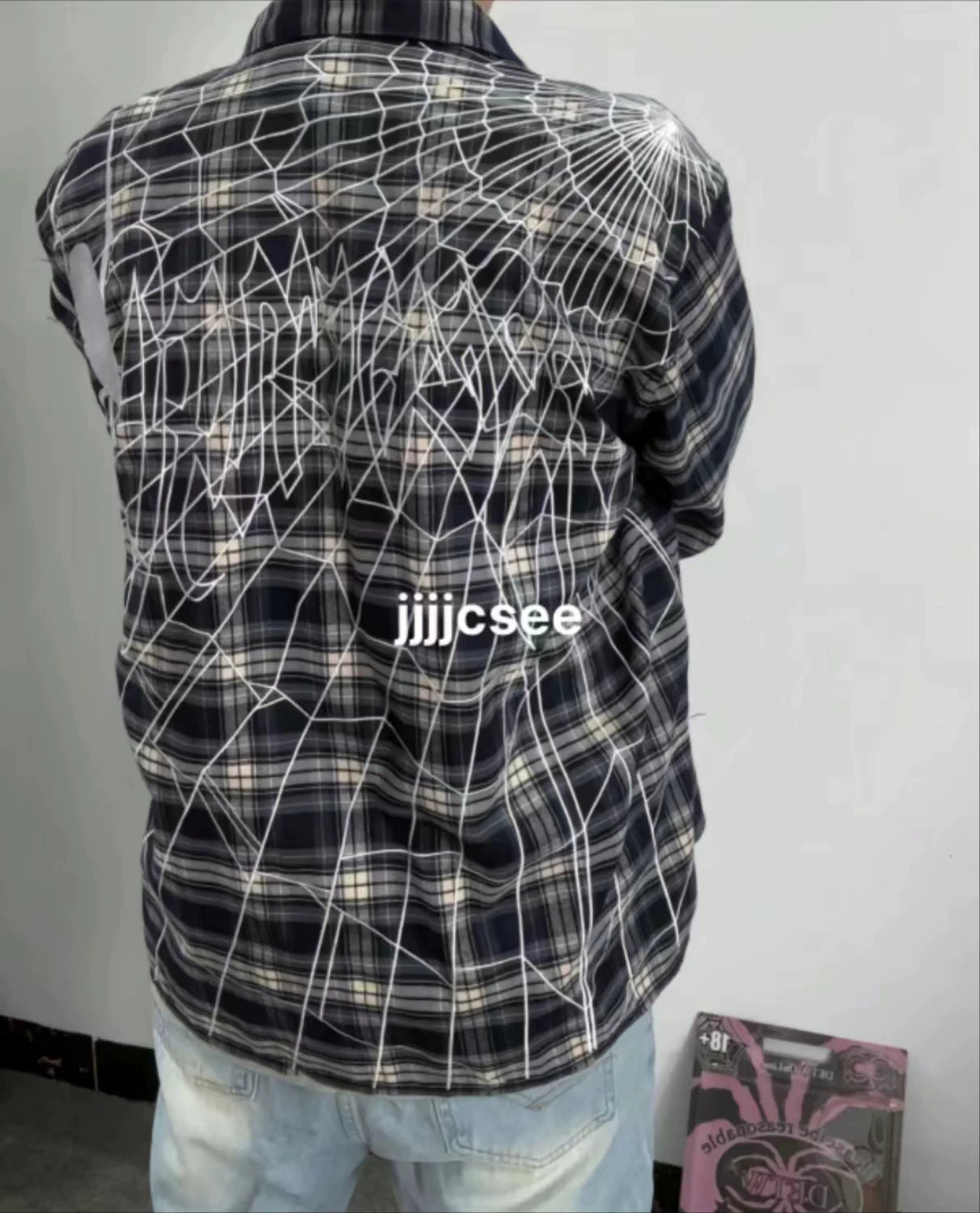 Spot 1:1 Revenge Embroidered Spider Web Shirt Trendy Ten Thousand Needle Embroidered Loose Coat for Men and Women
