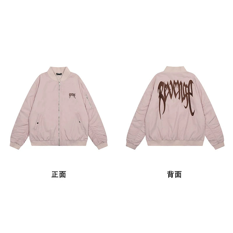 Men’s Pink Bomber Jacket With Back Metal Letter Print