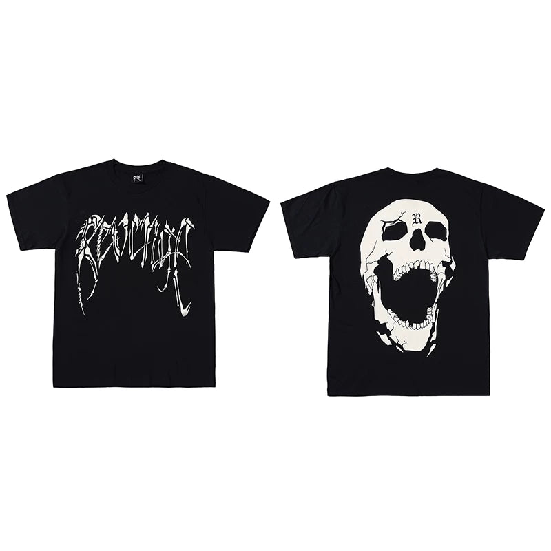 Tide brand REVENGE short sleeved high street American couple loose keel smoke skull lightning letter hip-hop T-shirt (9)