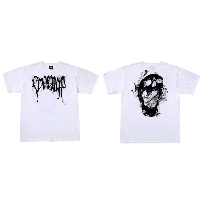 Tide brand REVENGE short sleeved high street American couple loose keel smoke skull lightning letter hip-hop T-shirt (13)