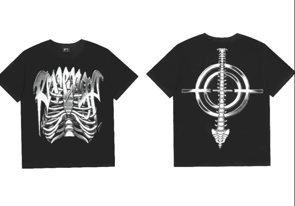 Tide brand REVENGE short sleeved high street American couple loose keel smoke skull lightning letter hip-hop T-shirt (38)