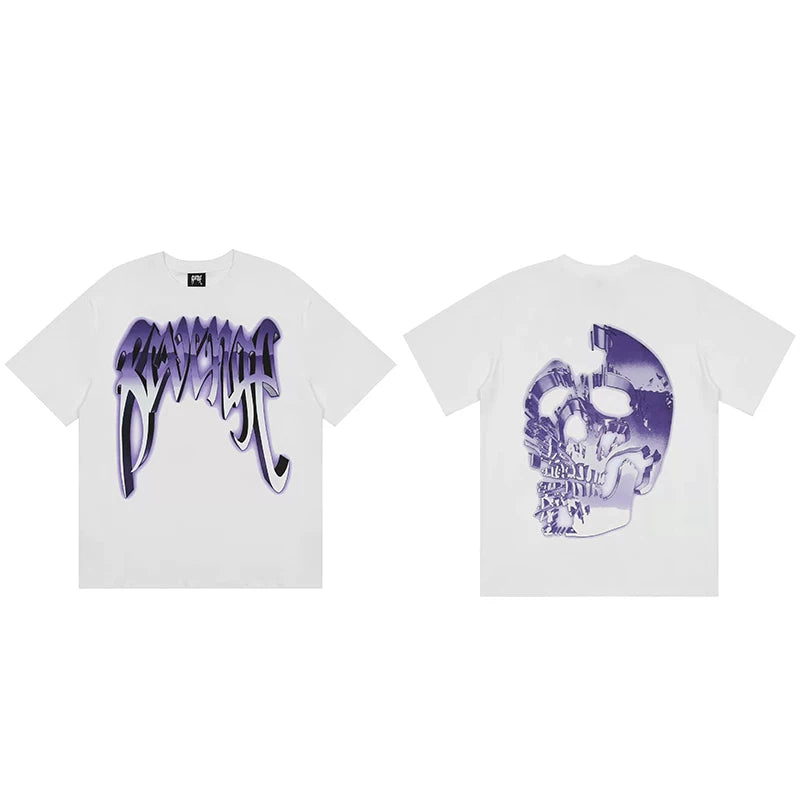 Tide brand REVENGE short sleeved high street American couple loose keel smoke skull lightning letter hip-hop T-shirt (45)