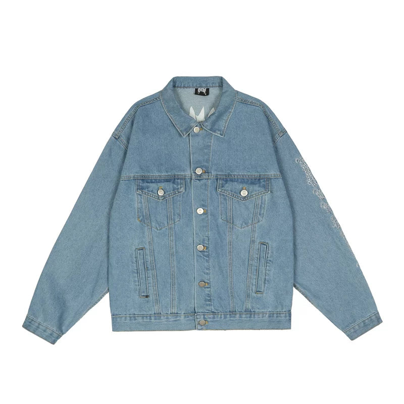 Revenge denim jacket embroidered with letters, European and American back logo buttons, long sleeved jacket, loose autumn and winter top (4)