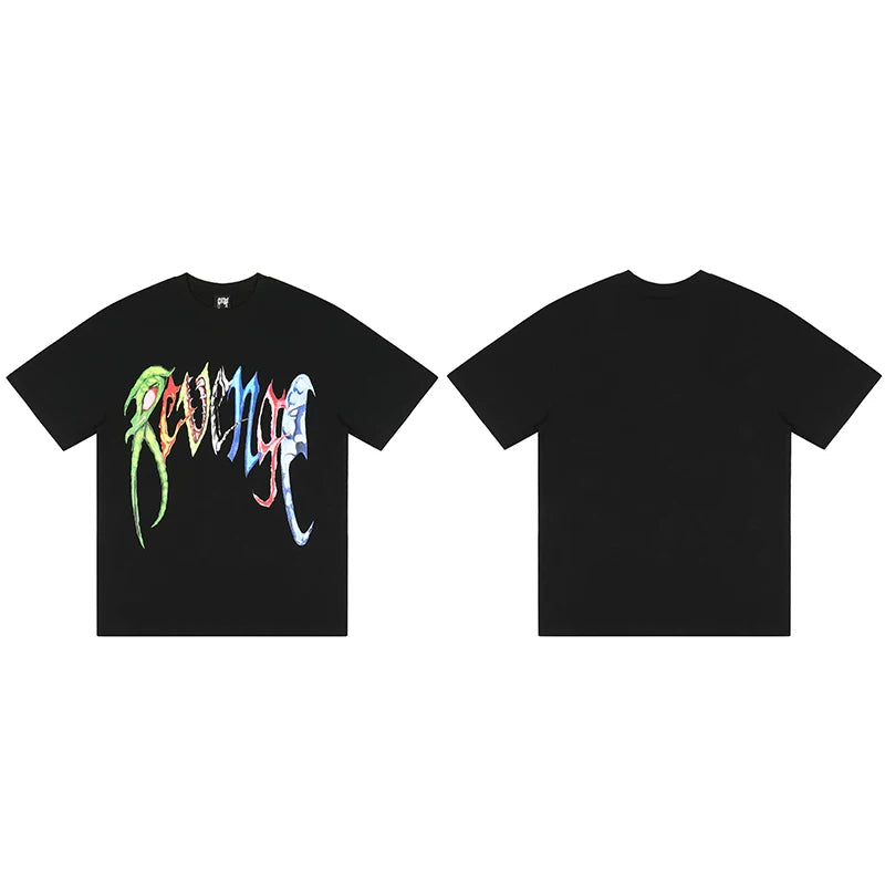 Tide brand REVENGE short sleeved high street American couple loose keel smoke skull lightning letter hip-hop T-shirt (64)