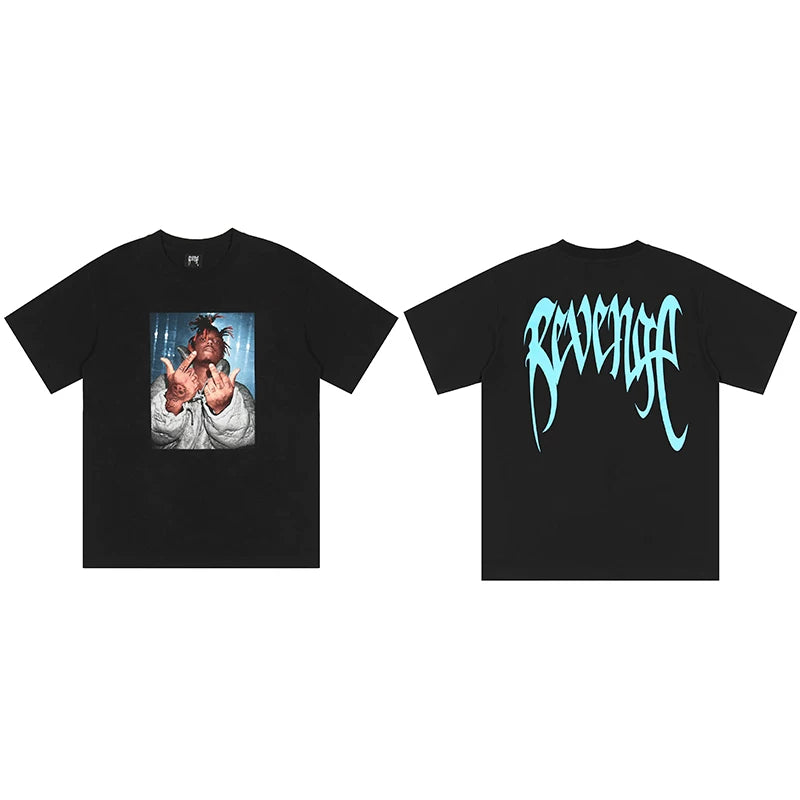 Tide brand REVENGE short sleeved high street American couple loose keel smoke skull lightning letter hip-hop T-shirt (60)