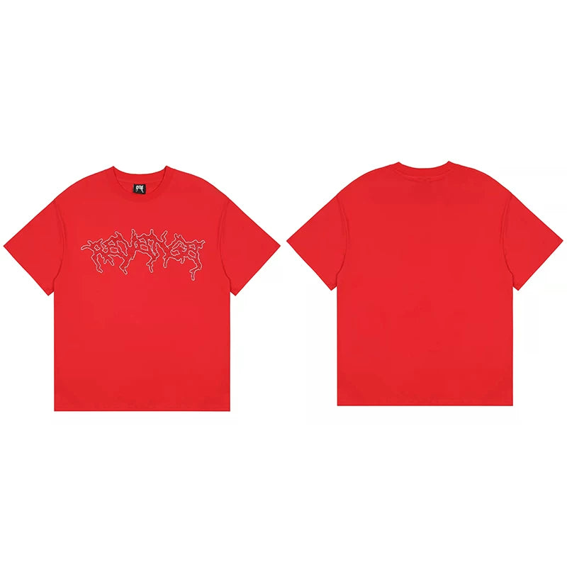 Tide brand REVENGE short sleeved high street American couple loose keel smoke skull lightning letter hip-hop T-shirt (71)