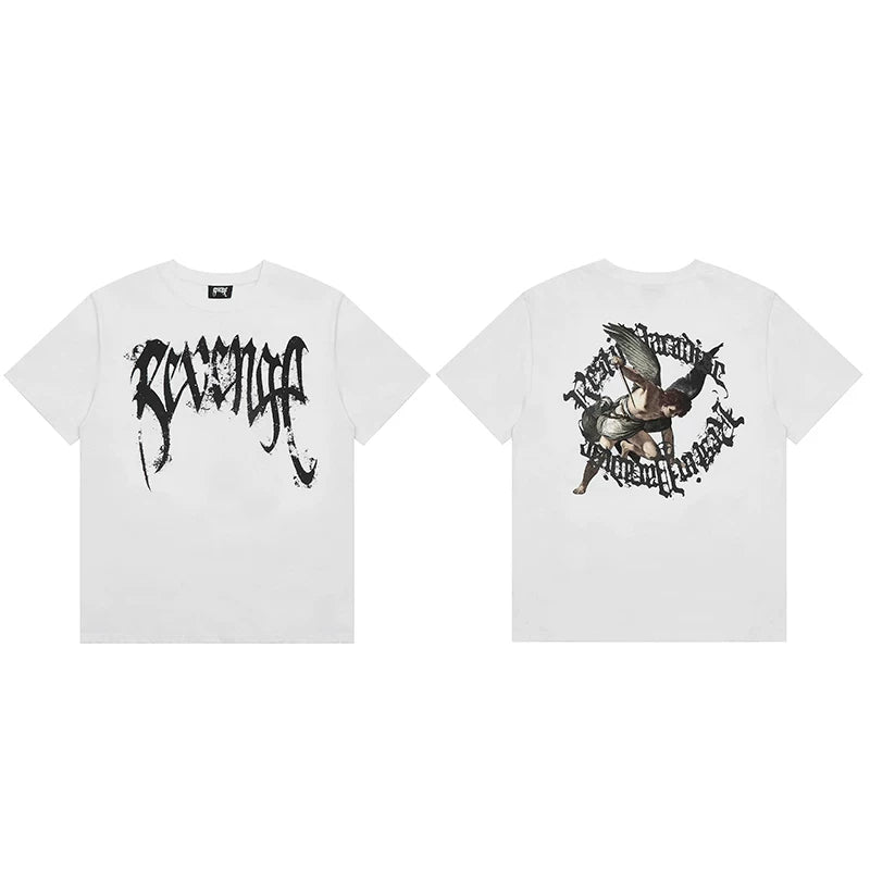 Tide brand REVENGE short sleeved high street American couple loose keel smoke skull lightning letter hip-hop T-shirt (7)
