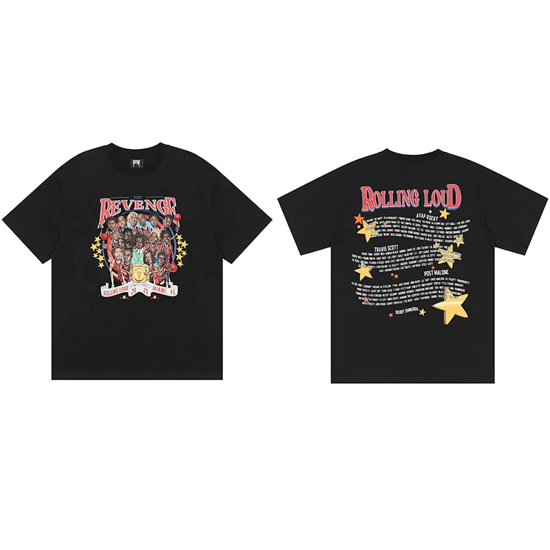 Tide brand REVENGE short sleeved high street American couple loose keel smoke skull lightning letter hip-hop T-shirt (25)