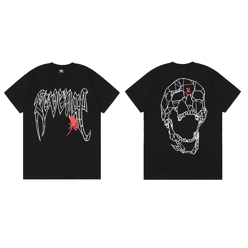 Tide brand REVENGE short sleeved high street American couple loose keel smoke skull lightning letter hip-hop T-shirt (21)