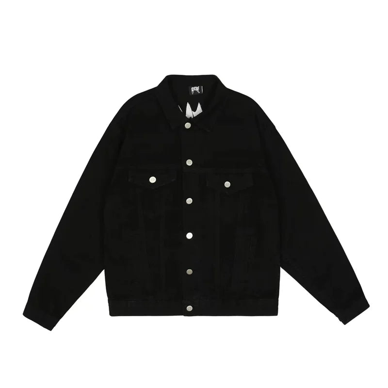 Revenge denim jacket embroidered with letters, European and American back logo buttons, long sleeved jacket, loose autumn and winter top (2)