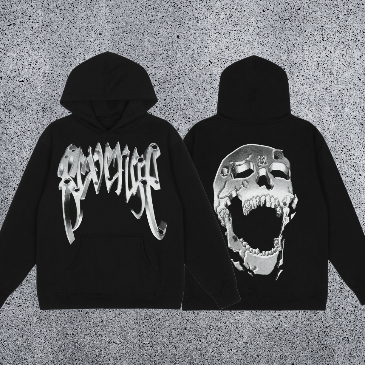 REVENGE hoodie correct version letter skull keel print American street fashion brand hip-hop high street hoodie (38)