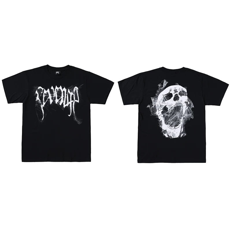 Tide brand REVENGE short sleeved high street American couple loose keel smoke skull lightning letter hip-hop T-shirt (11)