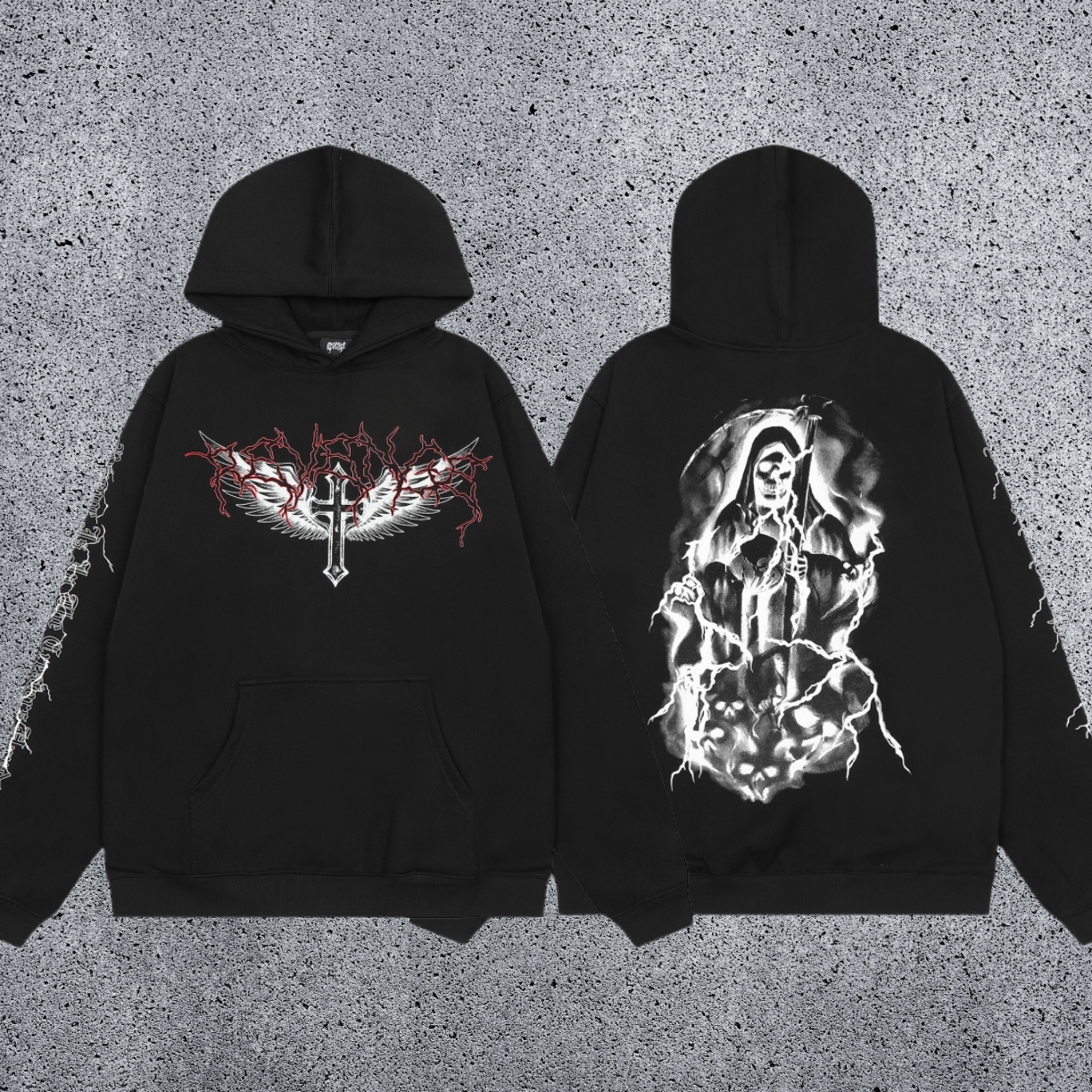 REVENGE hoodie correct version letter skull keel print American street fashion brand hip-hop high street hoodie (15)