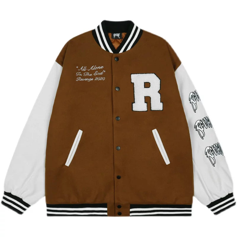 Revenge Varsity Jacket Vintage Autumn/Winter Skeleton Embroidered Splicing Baseball Jacket Coat (3)