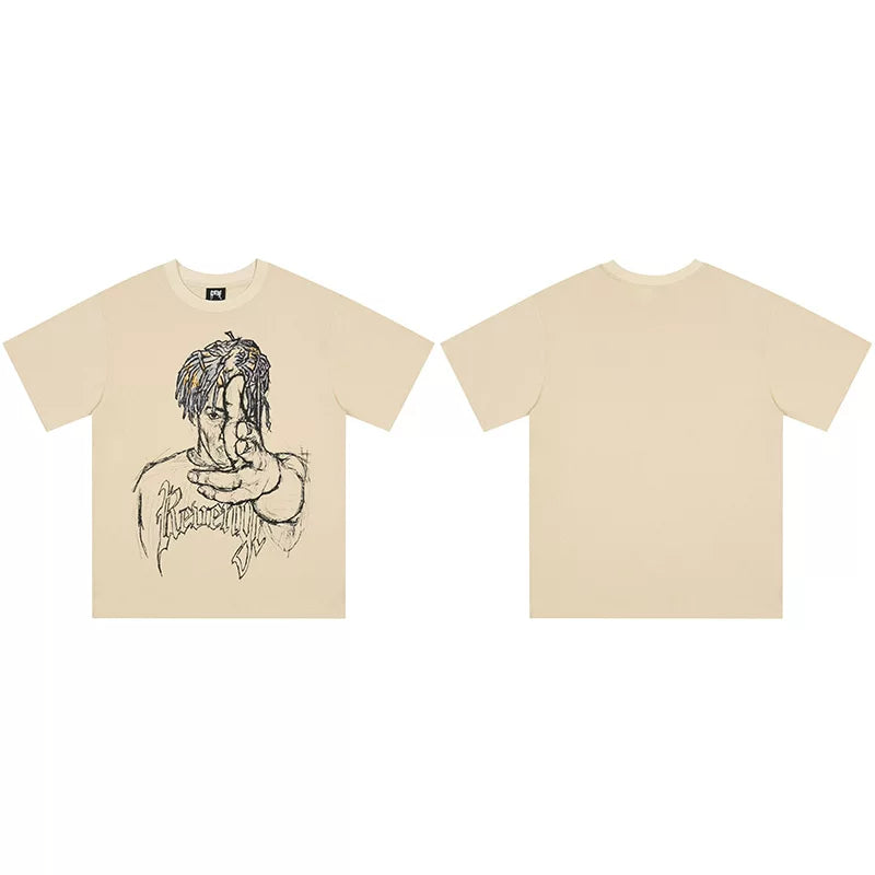 Tide brand REVENGE short sleeved high street American couple loose keel smoke skull lightning letter hip-hop T-shirt (51)