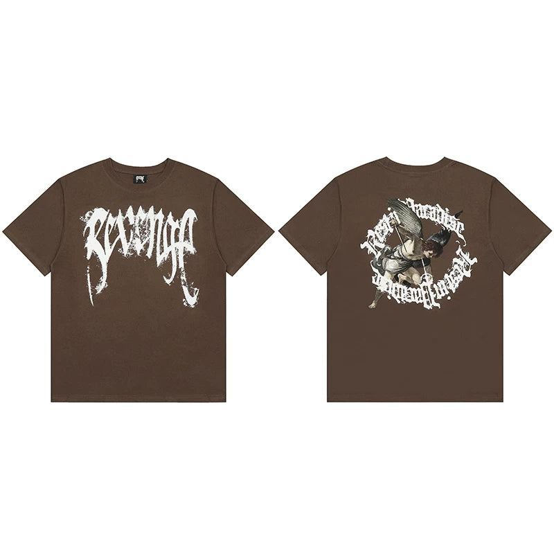 Tide brand REVENGE short sleeved high street American couple loose keel smoke skull lightning letter hip-hop T-shirt (8)