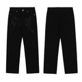 Tide brand Revenge pure white embroidered jeans straight pants Wash, make old trousers work classic black pants men (5)