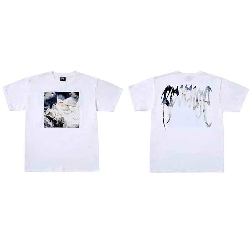 Tide brand REVENGE short sleeved high street American couple loose keel smoke skull lightning letter hip-hop T-shirt (20)